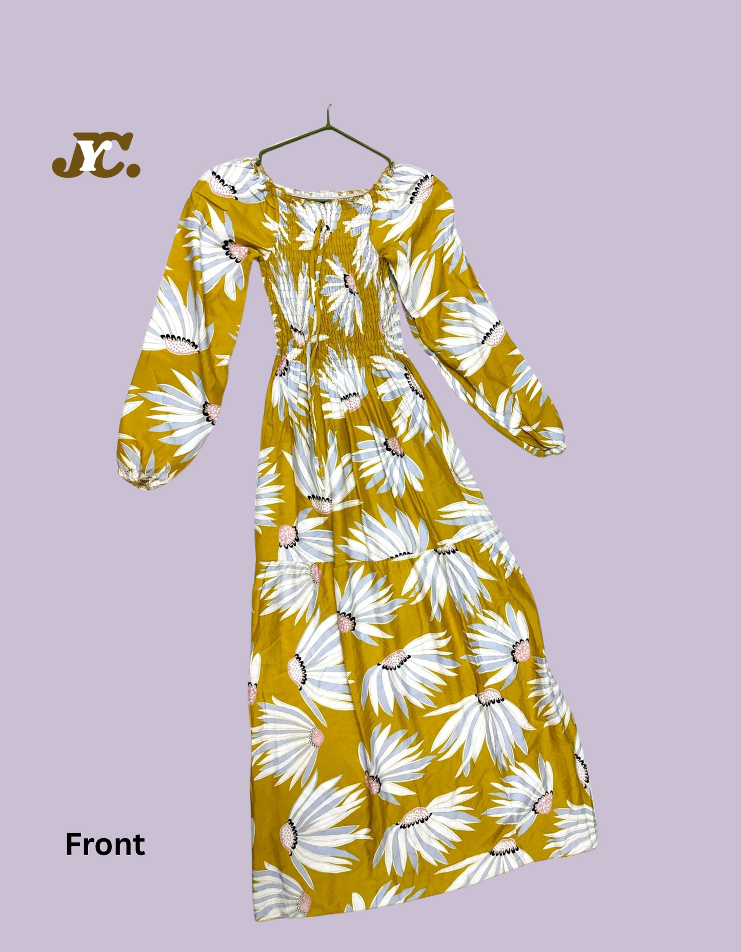 LD26- Long Dress na may Flower Print Long Sleeve