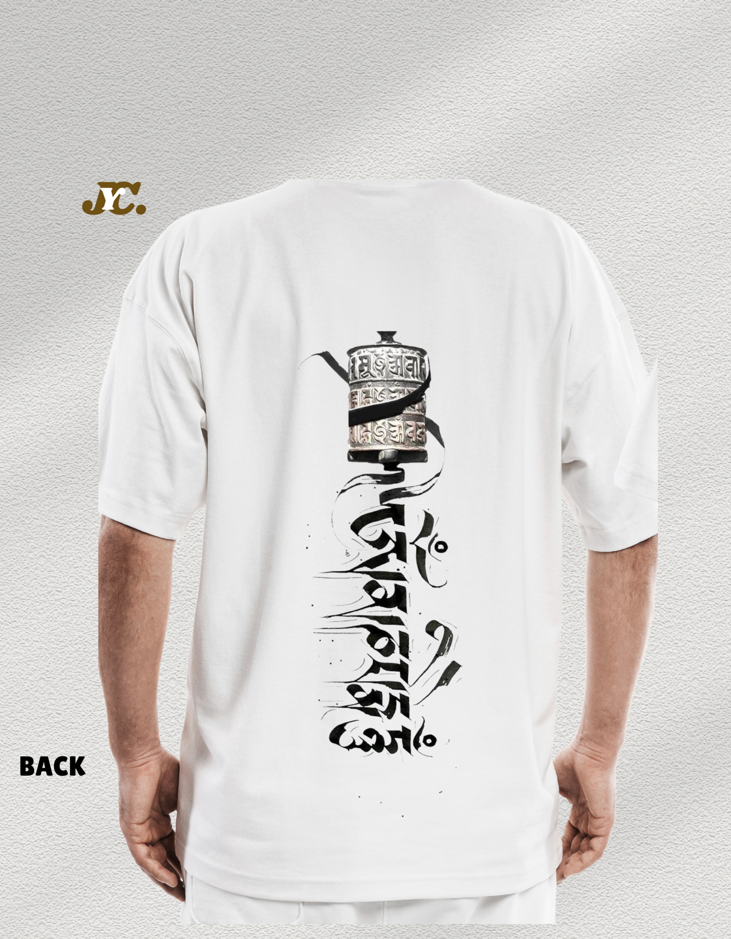 J52-Mani Prayer Wheel Unisex Oversized T-Shirt – 100% Cotton | Tibetan Art | Drop Shoulder Fit