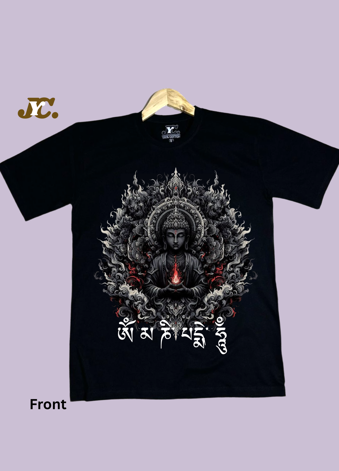 OT23-बुद्ध फ्लेम प्रिन्ट ओभरसाइज महिला टी-शर्ट ड्रप शोल्डरको साथ