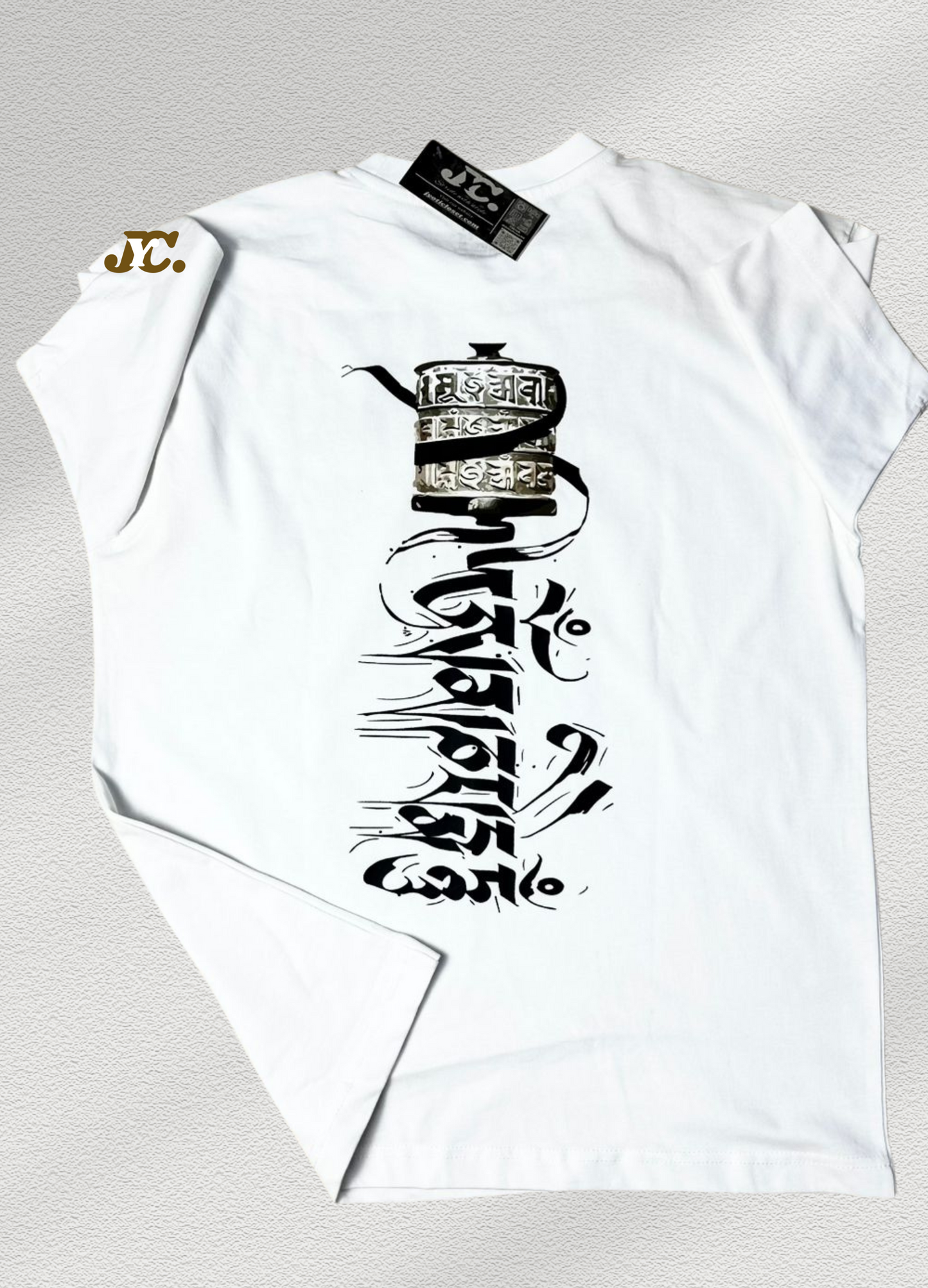 J52-Mani Prayer Wheel Unisex Oversized T-Shirt – 100% Cotton | Tibetan Art | Drop Shoulder Fit