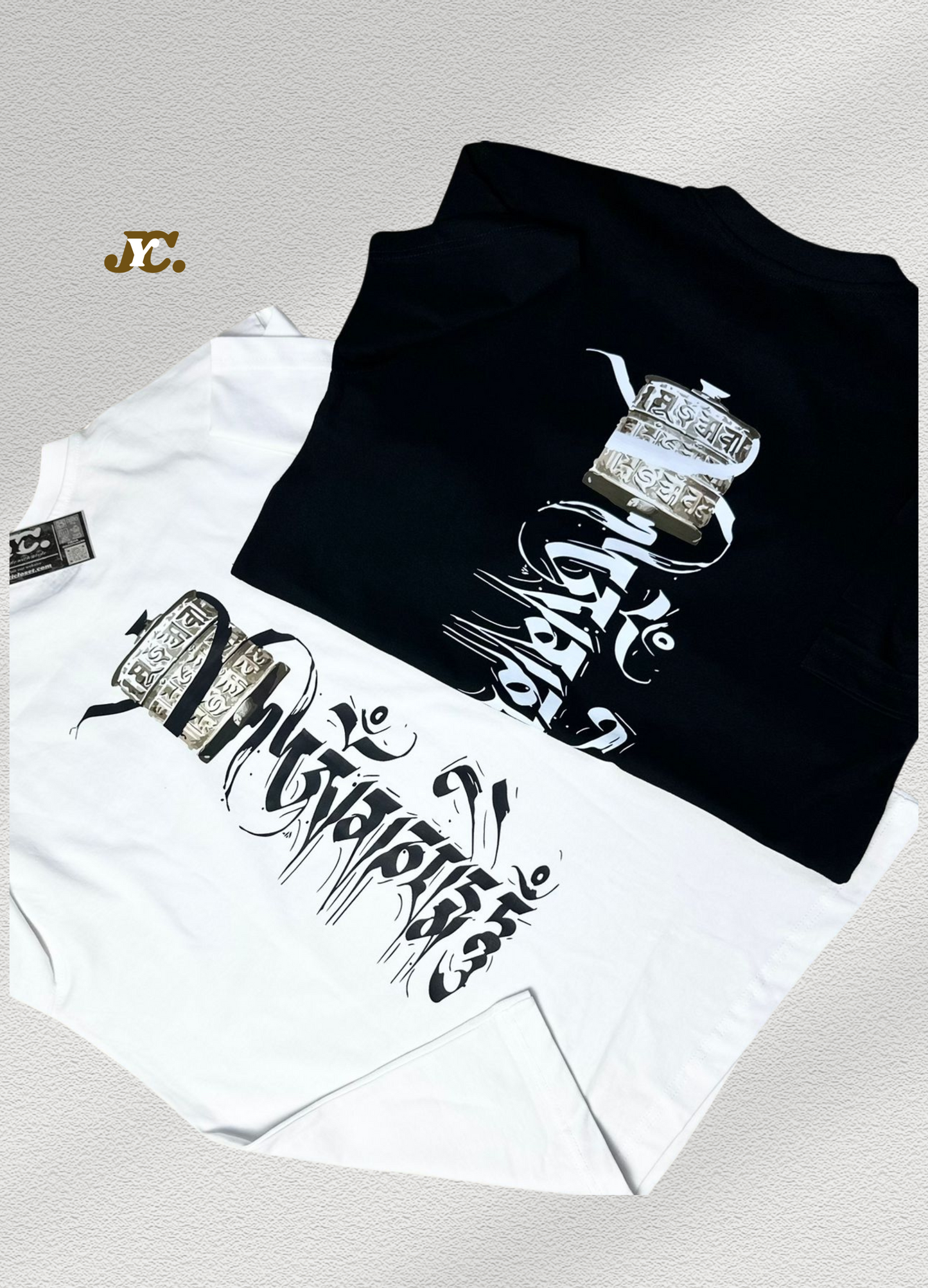 J52-Mani Prayer Wheel Unisex Oversized T-Shirt – 100% Cotton | Tibetan Art | Drop Shoulder Fit