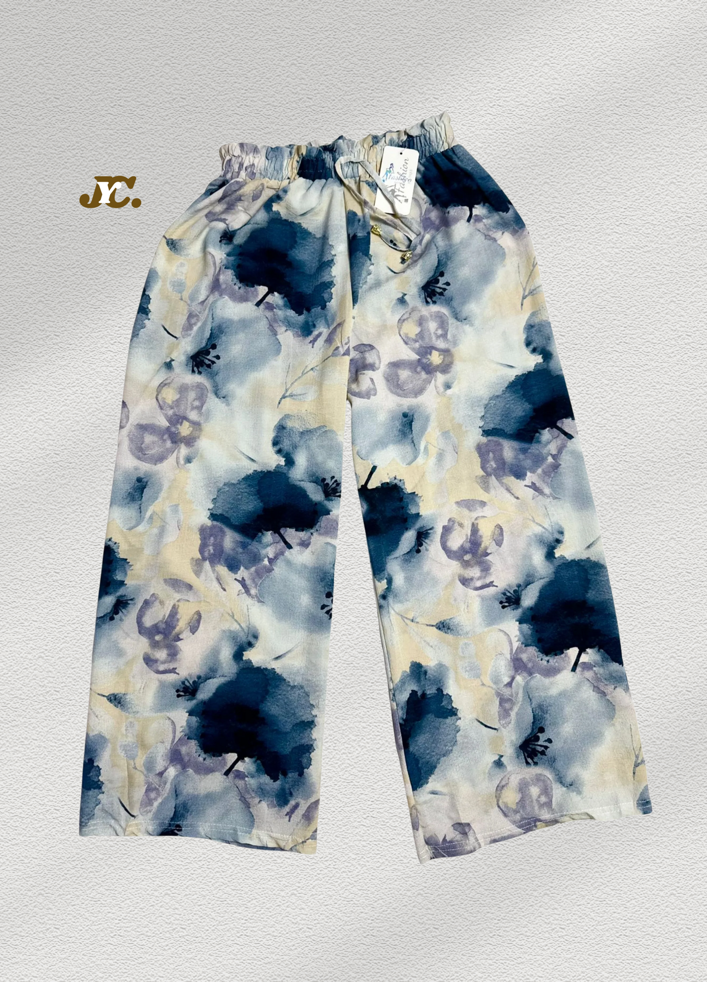 J48-Linen Floral Print Palazzo / Stylish Summer linen trouser for women