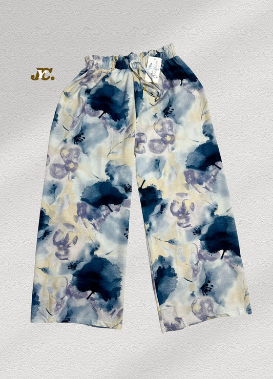 J48-Linen Floral Print Palazzo / Stylish Summer linen trouser for women