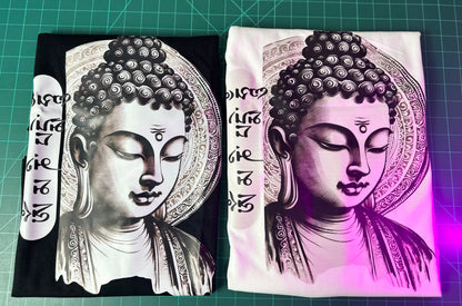 OT22-बुद्ध प्रिन्ट ओभरसाइज महिलाको ड्रप शोल्डर भएको टी-शर्ट