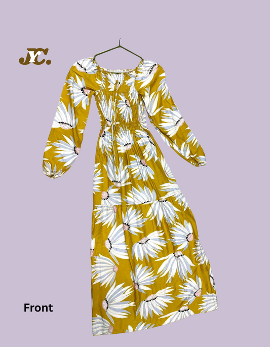 LD26- Long Dress na may Flower Print Long Sleeve