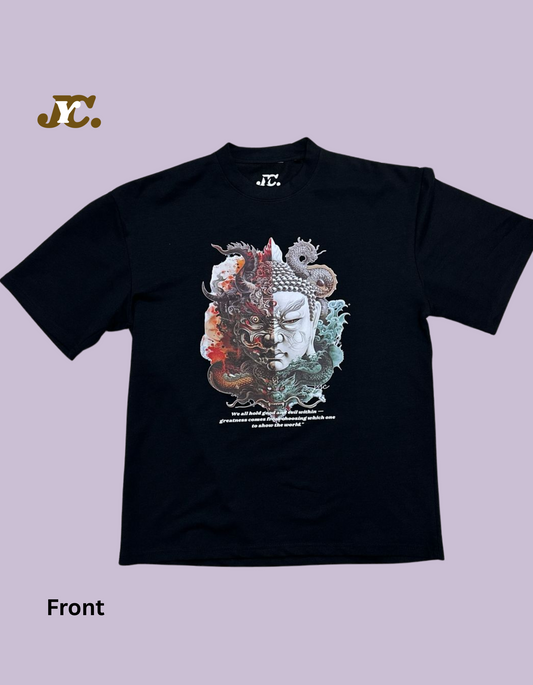 Buddha Good &amp; Evil Print Terry Cotton Tees