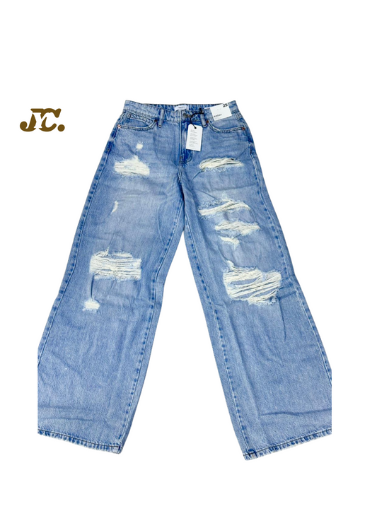 J31- Wide Leg Ripped Jeans pant / Ladies ripped jeans