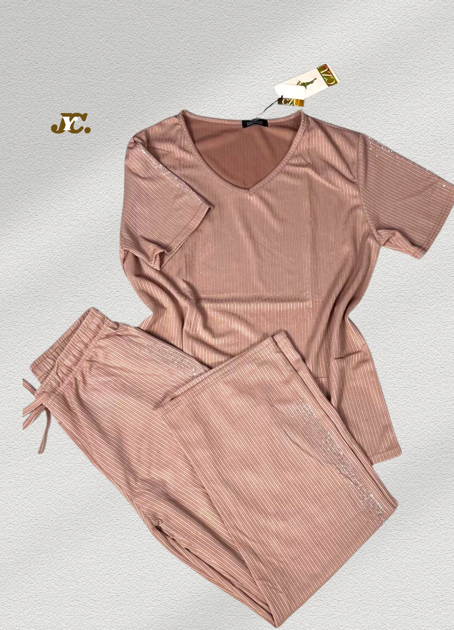 J46- V Neck Summer Ladies Terno set