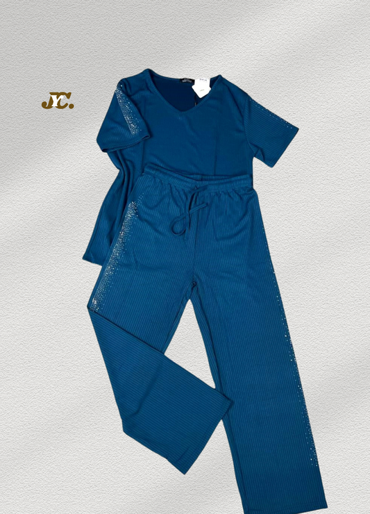 J46- V Neck Summer Ladies Terno set