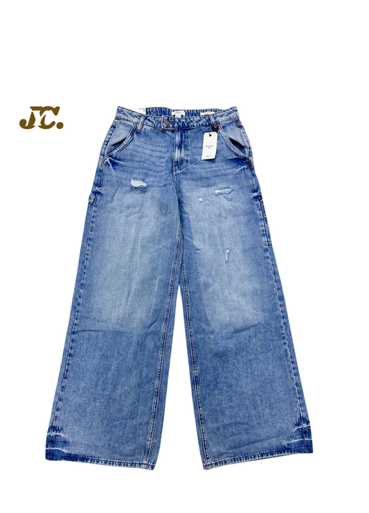 J34-JYC Dark Blue Wide-Leg Jeans with Minimal Ripped Detailing