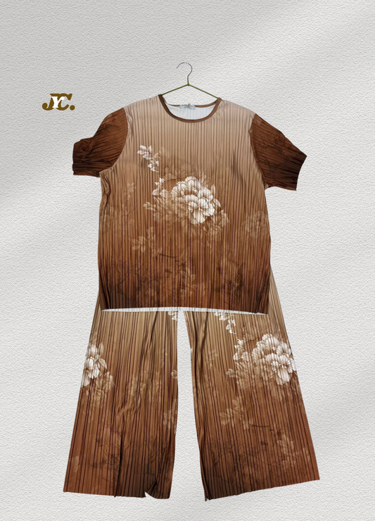 J30-Elegant Pleated Floral Co-Ord Set for Women | Comfortable & Stylish Loungewear