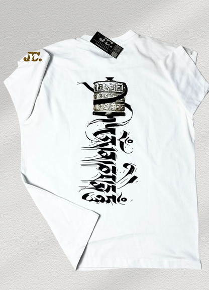J52-Mani Prayer Wheel Unisex Oversized T-Shirt – 100% Cotton | Tibetan Art | Drop Shoulder Fit