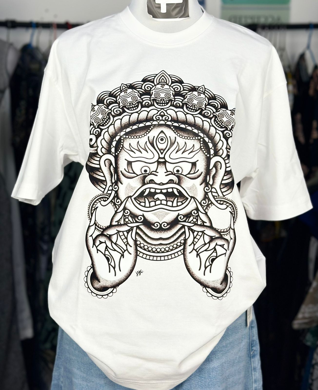 J24-Oversized Unisex Organic Cotton Tshirt – Traditional Bhairava Mask Print