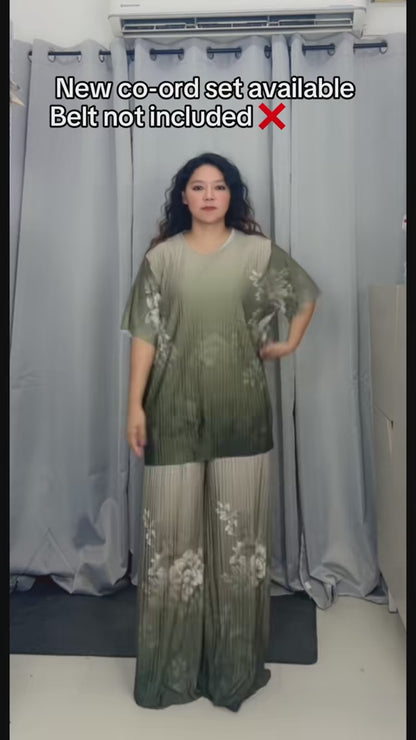 J30-Elegant Pleated Floral Co-Ord Set for Women | Comfortable & Stylish Loungewear